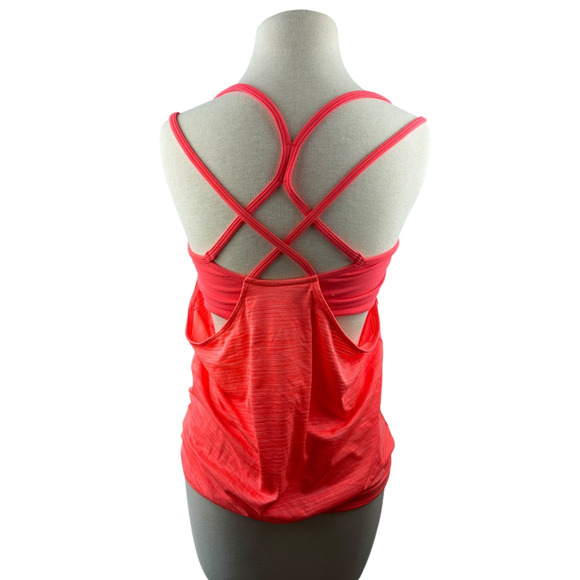 Athleta Shadow Stripe Energize Tank Top Built-In-Bra Neon Orange Size Small - Picture 2 of 11
